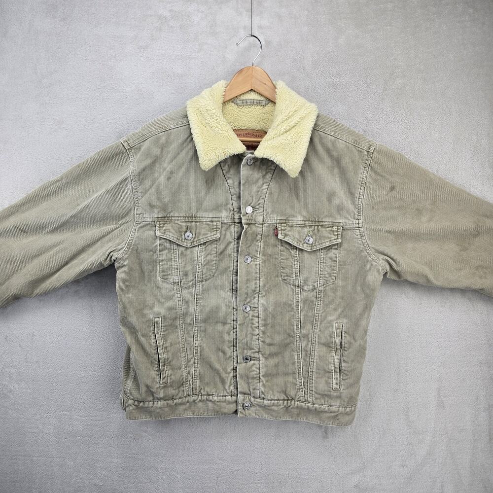 Vintage Levis Corduroy Sherpa Lined Trucker Jacket Large Beige 70520 Y2K - Picture 2 of 14